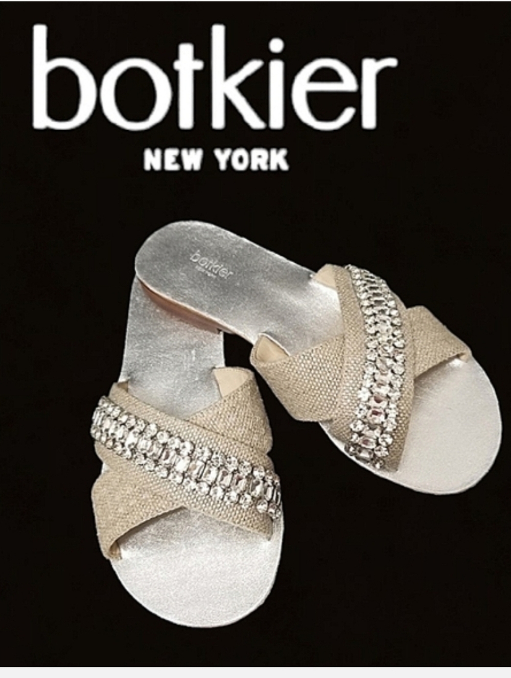 Botkier New York ALANA Linen & Crystal Jeweled Slide Sandals Sz 5½ NWT